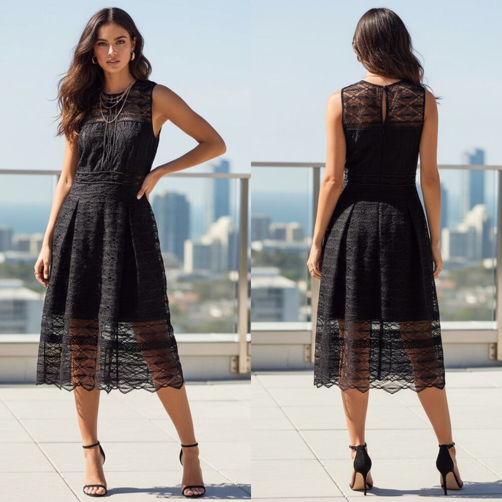 Jonathan Simkhai black pleated crochet midi dress size 6